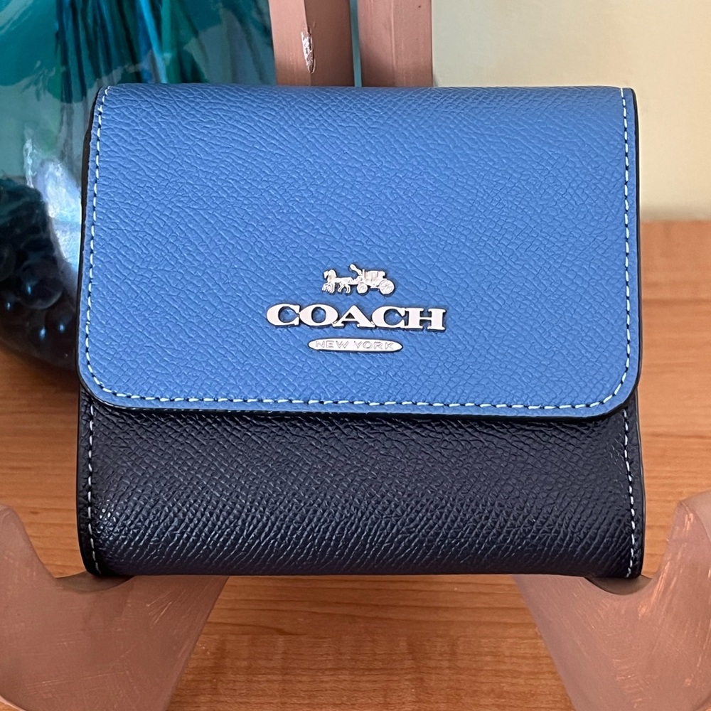 Coach Blue and Black Compact Trifold Wallet - Picture 2 of 6